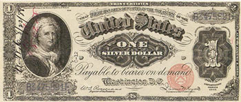 Certificado de 1 dólar Martha Washington 1886