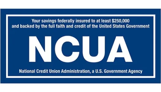 Logotipo del seguro de depósitos de la NCUA: sus ahorros están asegurados por el gobierno federal en al menos $250,000 y están respaldados por la confianza y el crédito plenos del Gobierno de los Estados Unidos. NCUA: National Credit Union Administration, una agencia gubernamental de los Estados Unidos.